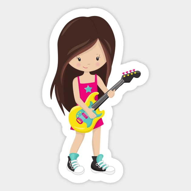 Rock Girl, Brown Hair, Guitar Player, Band, Music Sticker by Jelena Dunčević